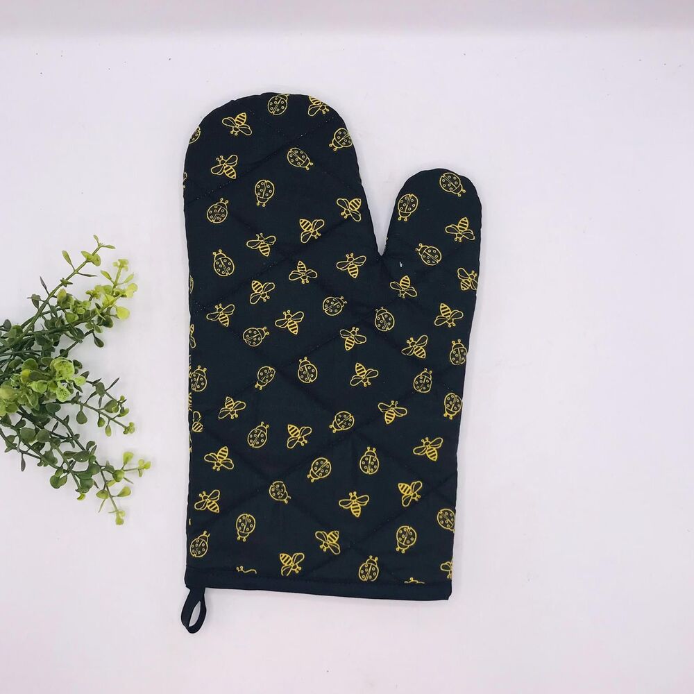 Oven Mitt: Gold Bees and Bugs on Black Baking Mitt Gift Cottage